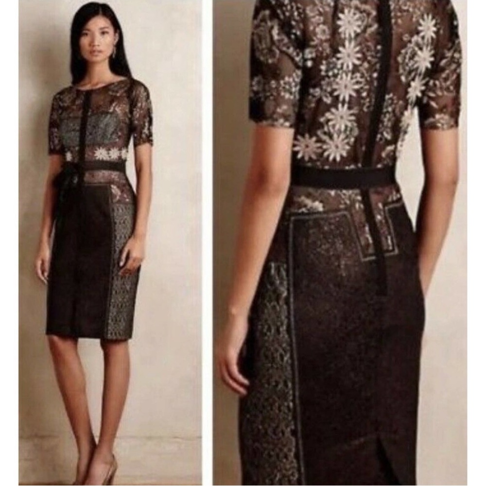 Anthropologie Byron Lars Beguile Carissima Brown Sheath Dress Size 0P